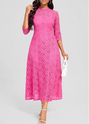 Hot Pink Embroidery Three Quarter Length Sleeve Dress - unsigned - Modalova