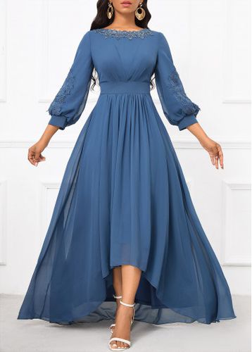 Dusty Blue Patchwork Three Quarter Length Sleeve Dress - unsigned - Modalova