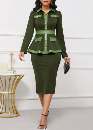 Blackish Green Vegan Leather Long Sleeve Dress - unsigned - Modalova