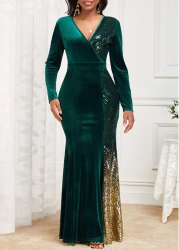 Blackish Green Mermaid Ombre Long Sleeve Maxi Bodycon Dress - unsigned - Modalova