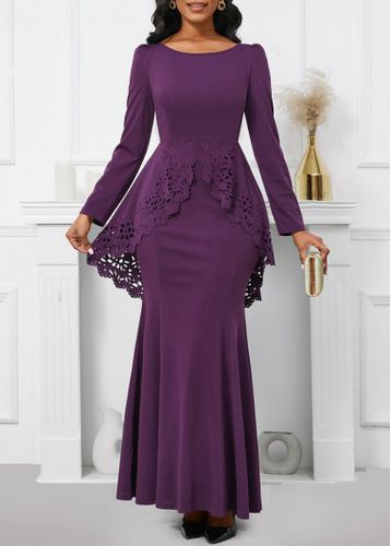 Dark Reddish Purple Long Sleeve Mermaid Maxi Bodycon Dress - unsigned - Modalova