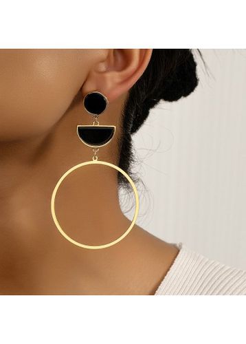 Gold Round Metal Geometric Design Earrings - unsigned - Modalova