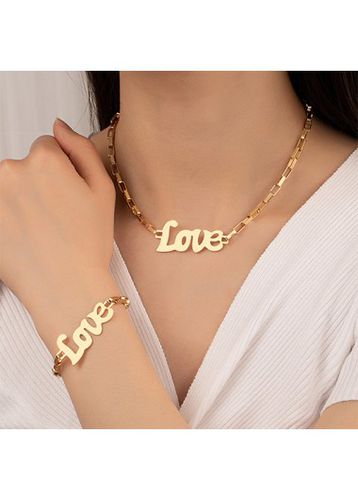 Gold Alloy Letter Detail Chain Necklace - unsigned - Modalova