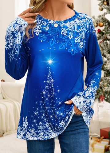 Christmas Dark Blue Patchwork Long Sleeve T Shirt - unsigned - Modalova
