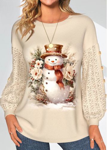 Christmas Lace Snowman Print Long Sleeve Round Neck Sweatshirt - unsigned - Modalova