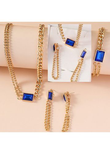 Blue Rectangle Alloy Earrings Necklace and Bracelet - unsigned - Modalova