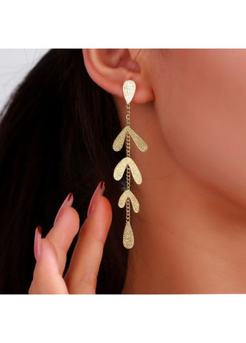 Gold Leaf Design Alloy Long Earrings - unsigned - Modalova