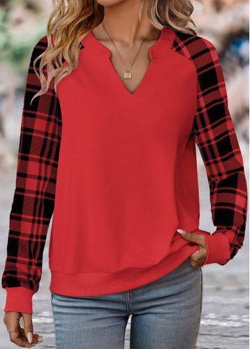 Red Split Plaid Long Sleeve Sweatshirt - unsigned - Modalova