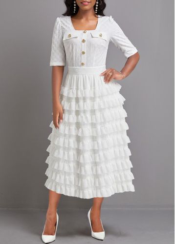 White Lightweight Half Sleeve Square Neck Maxi Dress - unsigned - Modalova