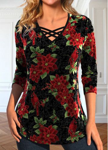 Black Velvet Christmas Print Long Sleeve T Shirt - unsigned - Modalova
