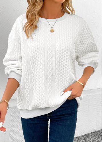 White Patchwork Long Sleeve Round Neck Sweatshirt - unsigned - Modalova