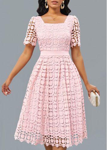 Light Pink Patchwork Short Sleeve Square Neck Dress - unsigned - Modalova