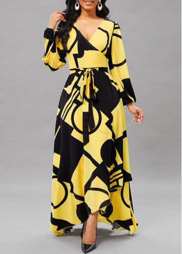 Light Yellow Cross Hem Geometric Print High Low Dress - unsigned - Modalova