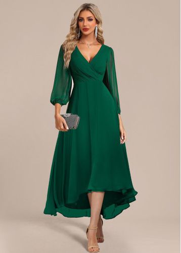Green Surplice High Low Three Quarter Length Sleeve Dress - unsigned - Modalova