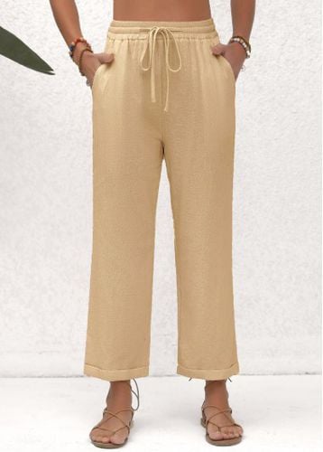 Beige Pocket Elastic Waist High Waisted Pants - unsigned - Modalova