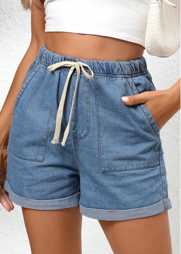 Denim Blue Double Side Pockets Regular Elastic Waist Shorts - unsigned - Modalova