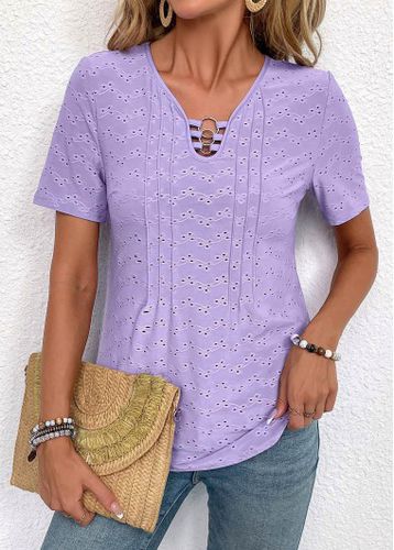 Light Purple Circular Ring Short Sleeve V Neck Shirt - unsigned - Modalova