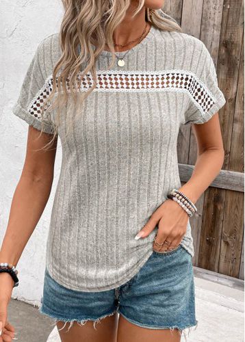 Light Grey Patchwork Short Sleeve Round Neck T Shirt - unsigned - Modalova