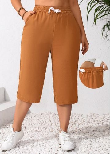 Terracotta Pocket Elastic Waist High Waisted Pants - unsigned - Modalova