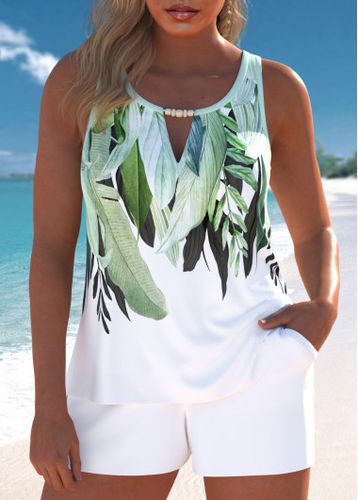 Cut Out Tropical Plants Print Light Green Tankini Set - unsigned - Modalova