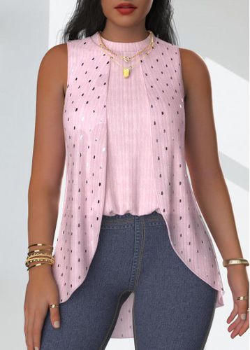 Pink Textured Fabric Sleeveless Round Neck Tank Top - unsigned - Modalova