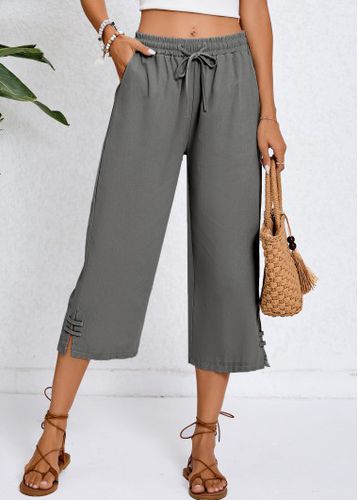 Dark Grey Pocket Elastic Waist High Waisted Pants - unsigned - Modalova