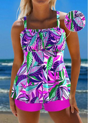 Smocked Floral Print Hot Pink Tankini Set - unsigned - Modalova