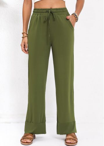 Olive Green Pocket Elastic Waist High Waisted Pants - unsigned - Modalova