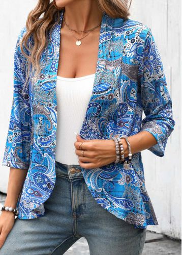 Sky Blue Tribal Print 3/4 Sleeve Cardigan - unsigned - Modalova