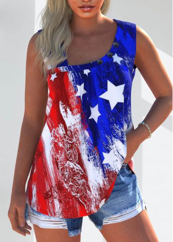 Multi Color Ruched Flag Print Sleeveless Tank Top - unsigned - Modalova