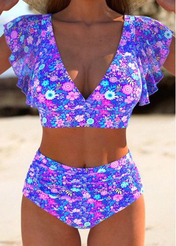 Ruffle Ditsy Floral Print Purple Bikini Set - unsigned - Modalova