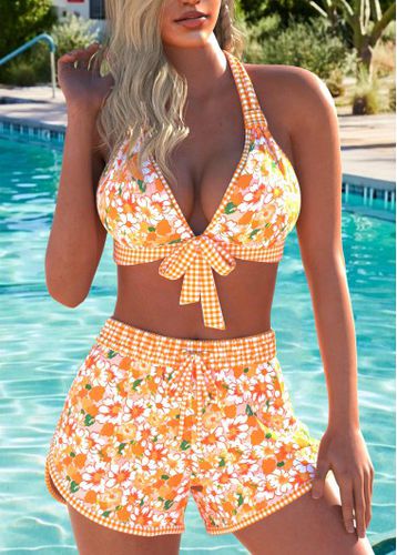 Patchwork Floral Print Orange Bikini Set - unsigned - Modalova