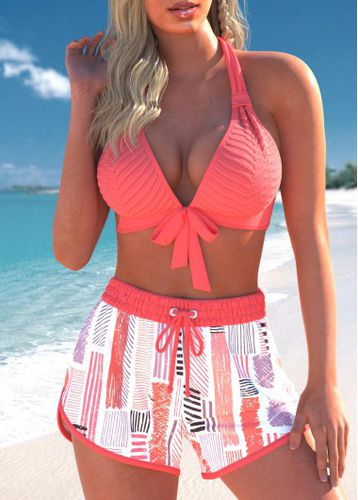 Bowknot Geometric Print Coral Bikini Set - unsigned - Modalova