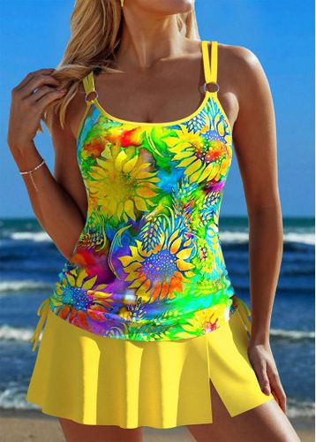 Circular Ring Floral Print Yellow Tankini Set - unsigned - Modalova