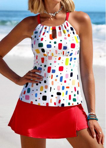 Cut Out Geometric Print Red Tankini Set - unsigned - Modalova