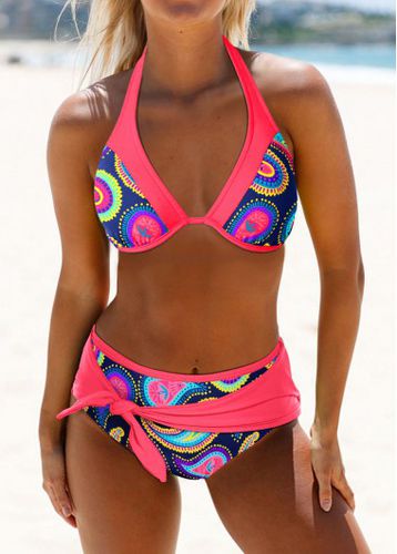 Patchwork Paisley Print Coral Bikini Set - unsigned - Modalova