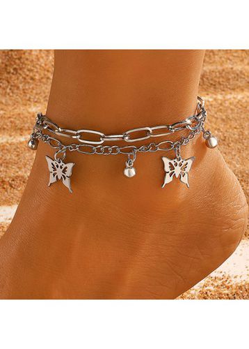 Silvery White Butterfly Alloy Layered Chain Anklet - unsigned - Modalova