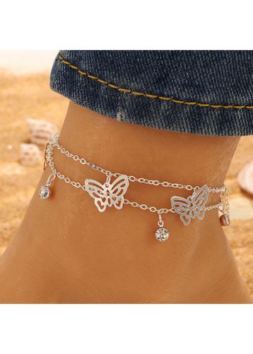 Silvery White Rhinestone Butterfly Alloy Anklet - unsigned - Modalova