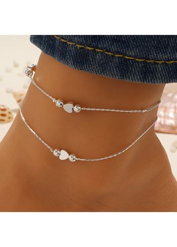 Layered Design Silvery White Heart Alloy Anklet - unsigned - Modalova