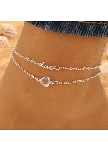 Silvery White Letter Geometric Alloy Anklet - unsigned - Modalova