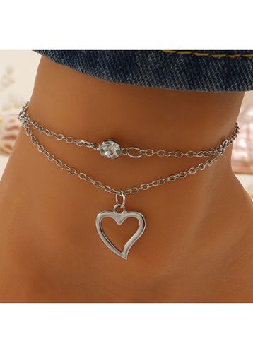 Silvery White Layered Heart Alloy Anklet - unsigned - Modalova