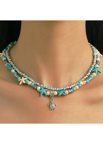 Mint Green Turtle Alloy Layered Design Necklace - unsigned - Modalova