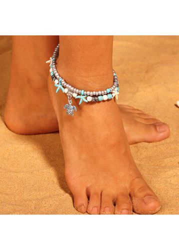 Layered Mint Green Turtle Alloy Anklet - unsigned - Modalova