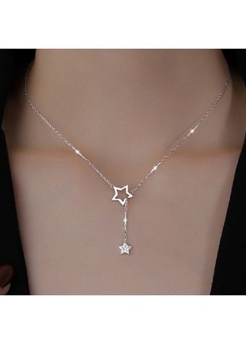 Silvery White Star Geometric Alloy Necklace - unsigned - Modalova