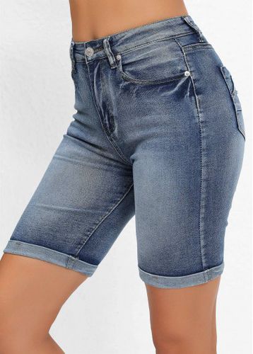 Denim Blue Pocket Skinny Button Fly High Waisted Shorts - unsigned - Modalova