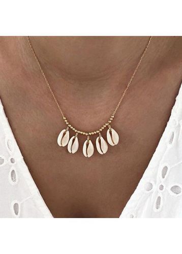 Gold Shell Alloy Beaded Pendant Necklace - unsigned - Modalova