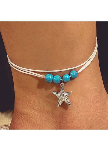 Mint Green Starfish Beaded Layered Anklet - unsigned - Modalova