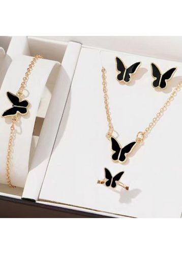Alloy Black Butterfly Earrings Necklace and Wristband - unsigned - Modalova