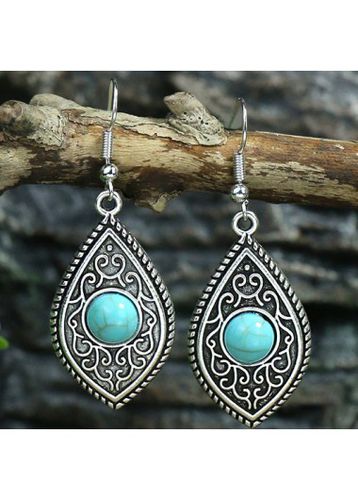 Silver Tribal Vintage Design Alloy Earrings - unsigned - Modalova