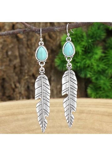 Silvery White Alloy Feathers Design Earrings - unsigned - Modalova